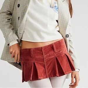 Free People Rust Red Corduroy Pleated Mini Skirt